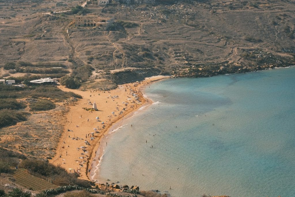An aerial view of a beach and a body of water in Jordan